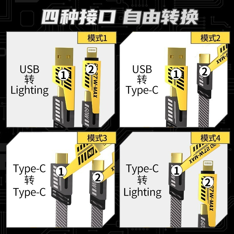 『來人客』 倍魔 65W+27W 四合一快充線 充電線 4合1 數據線 磁吸 65W PD 小楊哥 抖音 2拖2 機甲-細節圖7