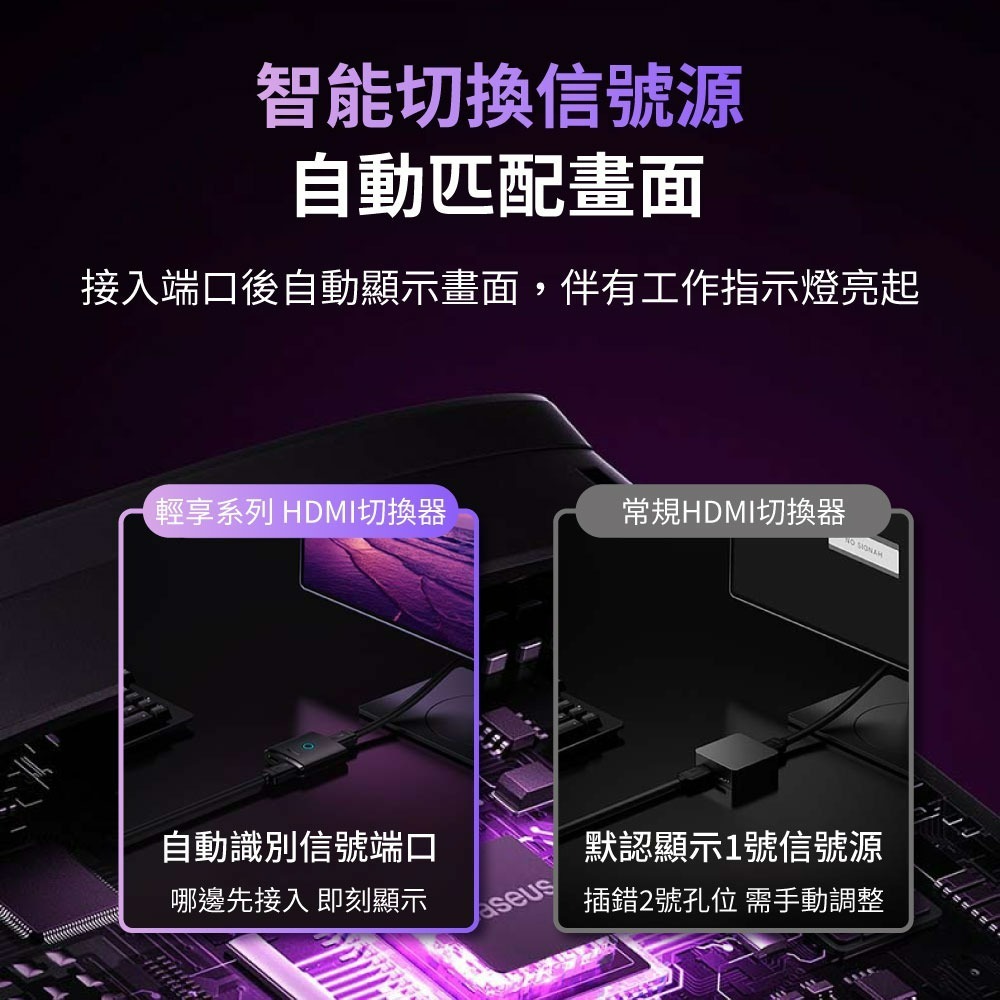 『來人客』 Baseus 倍思 輕享系列HDMI切換器 HDMI切換器 2進1出 分屏轉換器 HDMI轉換器-細節圖2