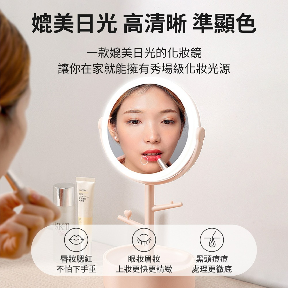 『來人客』 Ecoco LED化妝鏡首飾盒 LED化妝鏡 梳妝鏡 首飾收納 美妝鏡 桌上立鏡 補光化妝鏡 補光鏡-細節圖4