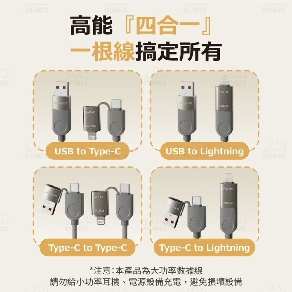 『來人客』 倍魔 65W 240W四合一磁吸線 PD 磁吸線 雙Type-c 快充線 PD充電線 便攜收納 充電線-細節圖4