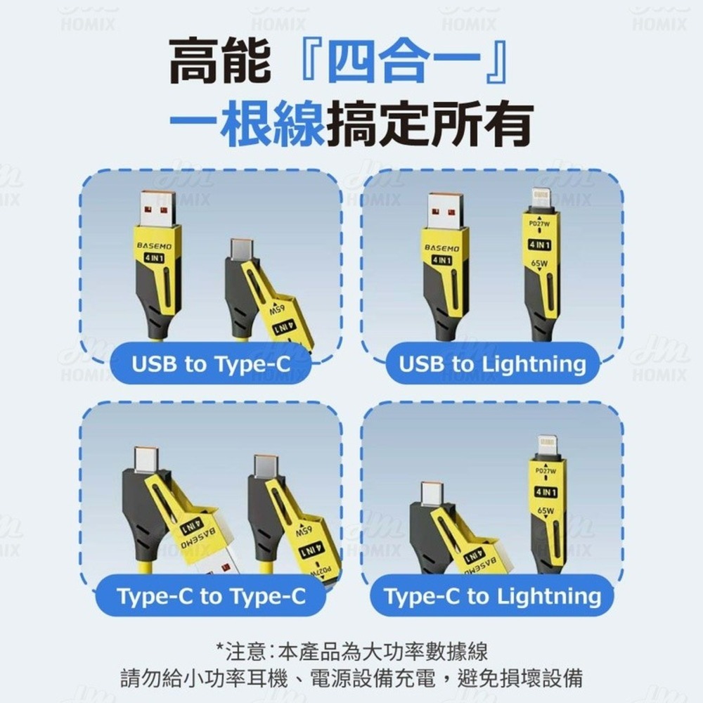 『來人客』 倍魔 65W四合一彈簧充電線 快充 Type-C 手機充電線 PD充電 快充 蘋果充電線-細節圖2