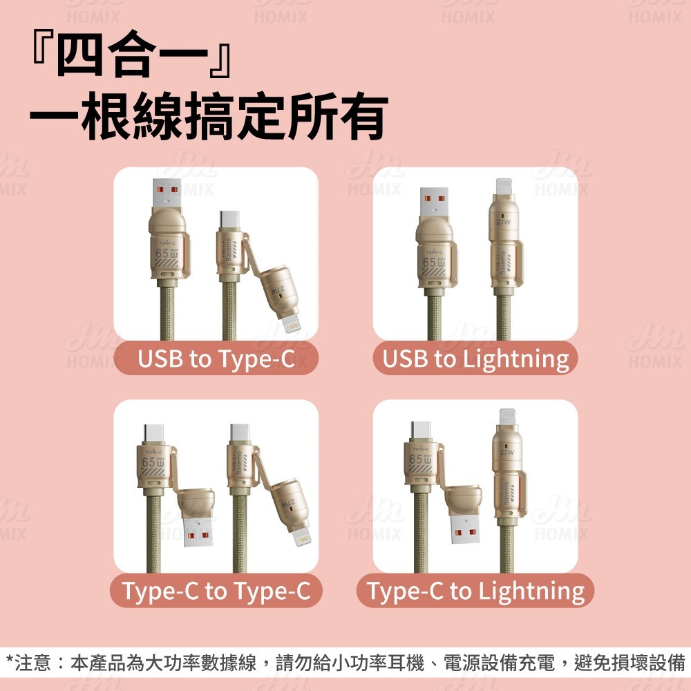 『來人客』 倍魔 65W四合一可調節掛繩充電線 65W充電線 手機掛繩數據線 四合一快充充電線 掛繩充電線-細節圖3