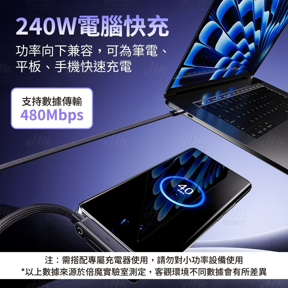 『來人客』 倍魔 240W折疊支架編織數據線 自帶支架充電線 充電線 Type-C充電線 支架充電線-細節圖6