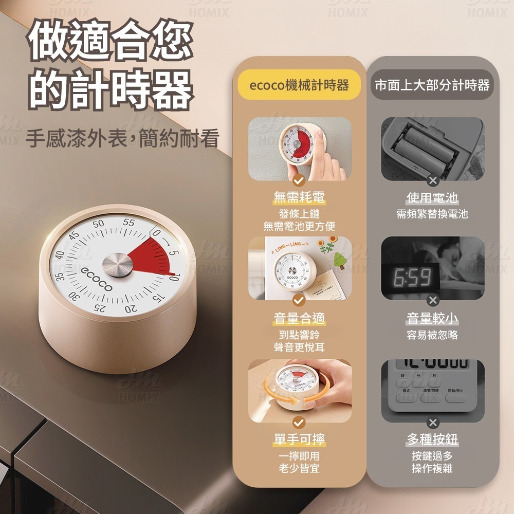 『來人客』 ecoco 意可可 磁吸機械式定時器 倒數計時器 廚房計時器 機械定時器 免電池  旋轉計時器-細節圖6