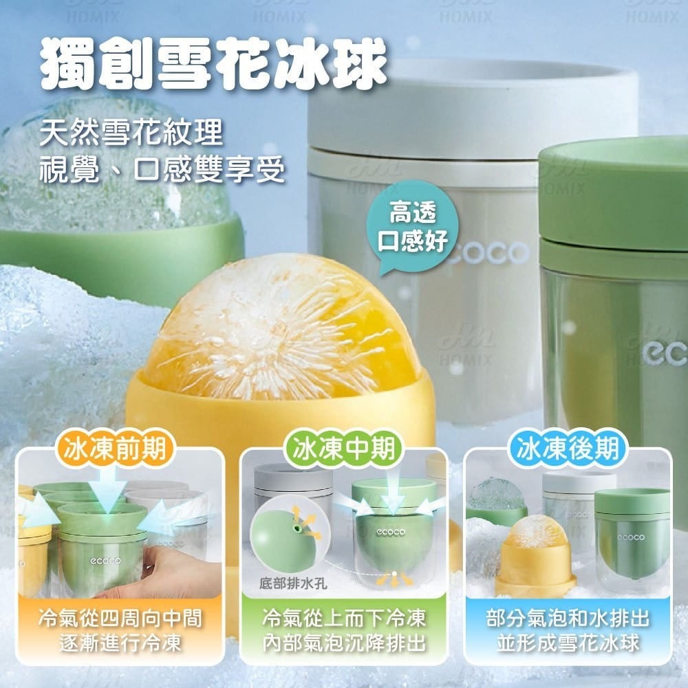 『來人客』 ecoco 意可可 雪花大冰球模 帶蓋製冰盒 按壓式製冰盒 威士忌冰球模具 食品級冰球模具 大冰球-細節圖2