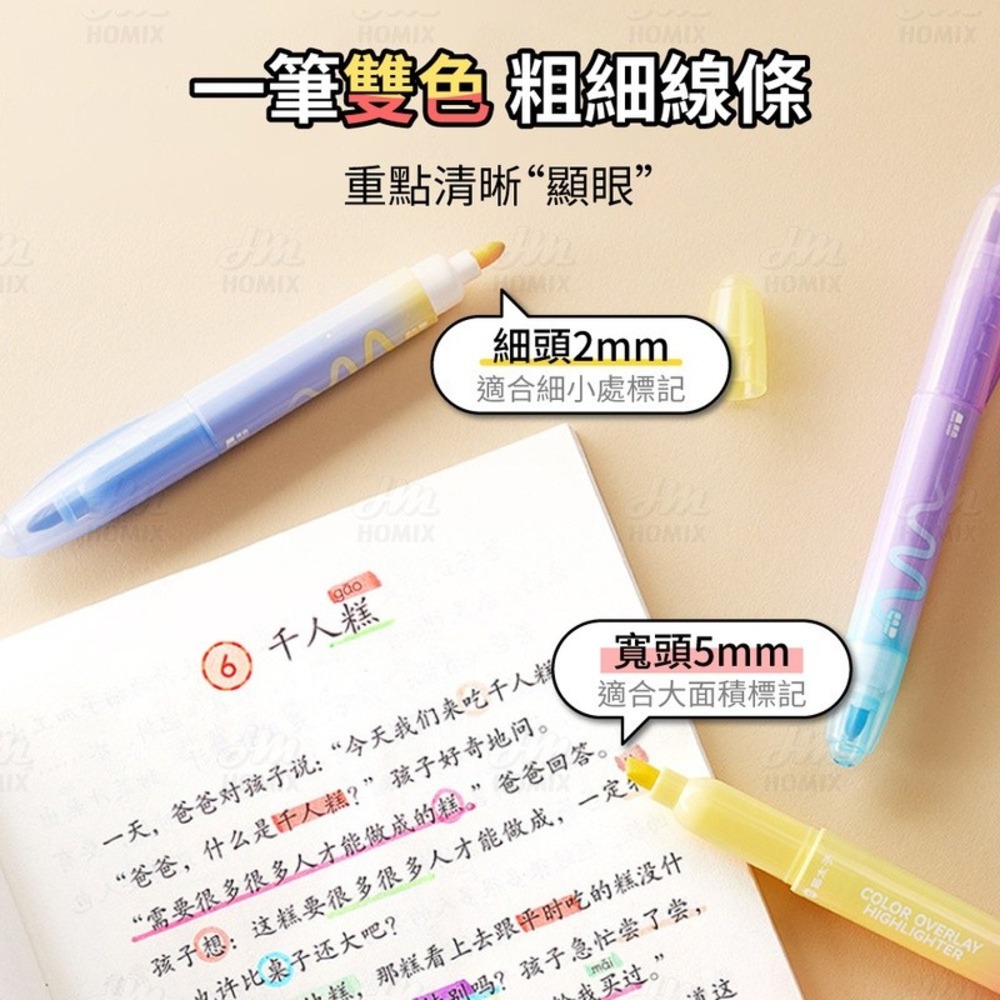 『來人客』 貓太子 大容量雙頭螢光筆 雙頭螢光筆 大容量螢光筆 記號筆 手帳筆 重點筆 12色 重點螢光筆 疊色-細節圖3