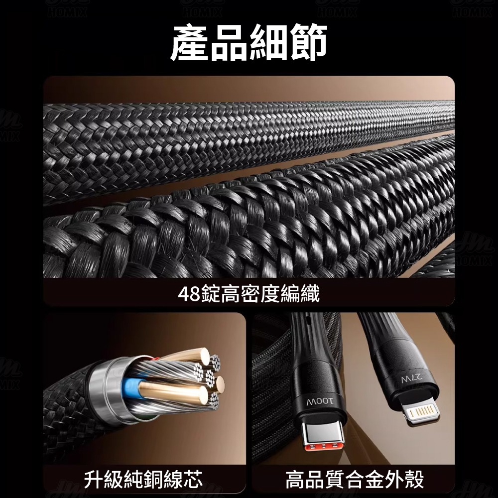 『來人客』 倍魔 100W快充一拖二編織數據線 二合一編織線 一拖二充電線 27w 快充線 PD快充-細節圖5