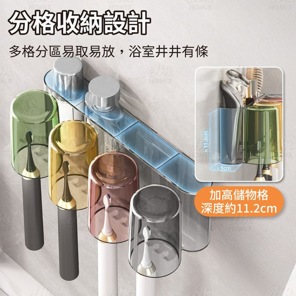 『來人客』ecoco 意可可 牙刷置物架洗漱套裝 免打孔 漱口杯 掛牆式收納 牙刷牙膏置物架 家庭套装 可視化-細節圖5