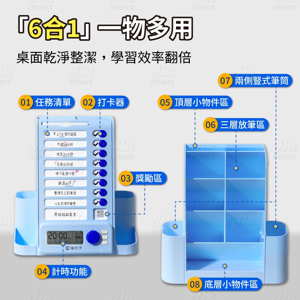 『來人客』貓太子趣計劃智能旋轉自律筆筒 筆筒 計時 自律打卡器 多功能收納盒 六合一 收納盒 文具收納 大容量筆筒-細節圖3