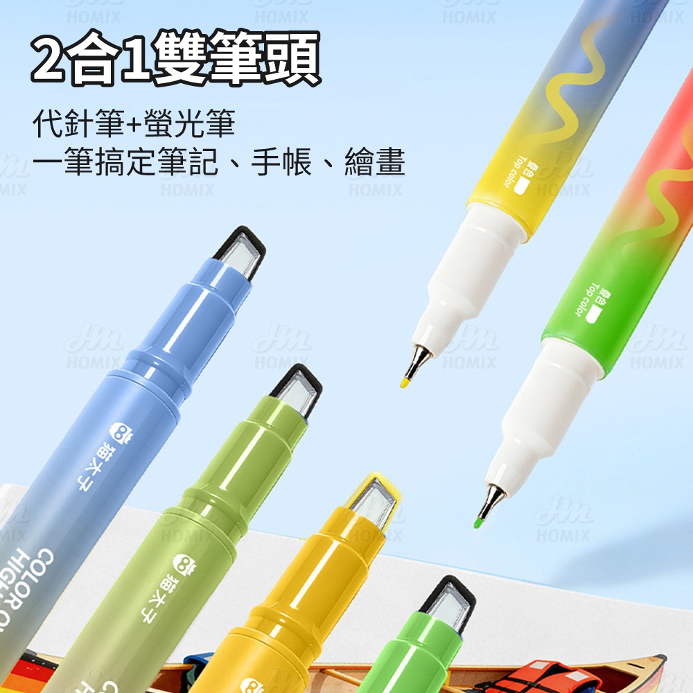 『來人客』貓太子 疊色不擋字筆記螢光筆 雙頭螢光筆 大容量螢光筆 記號筆 手帳筆 重點筆 8色 重點螢光筆 疊色 細字-細節圖2