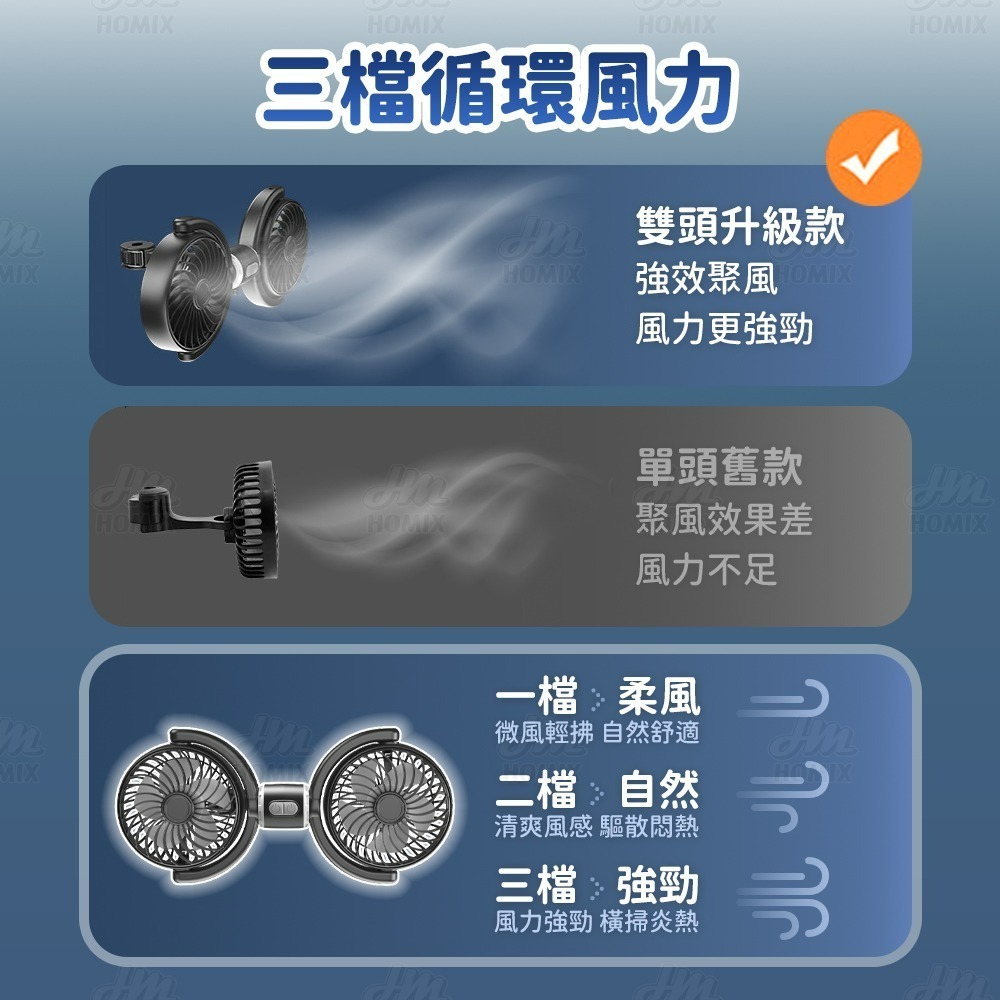 『來人客』F4209 汽車後座雙頭風扇 車載風扇 USB風扇 雙頭風扇 車用風扇 後座風扇 桌上型風扇 車上風扇-細節圖2