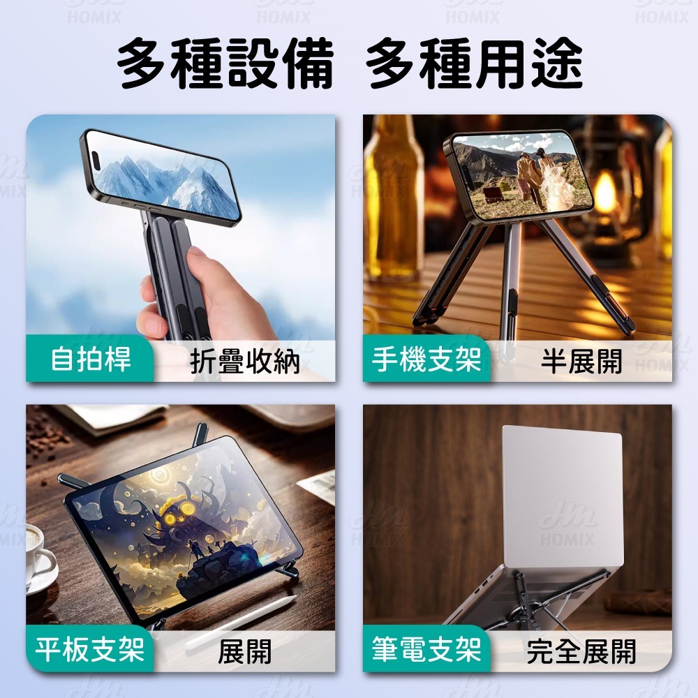 『來人客』倍魔 四合一多功能筆電支架 平板支架 手機支架 磁吸 自拍桿 桌面支架 隨身支架 摺疊支架 多功能支架-細節圖5