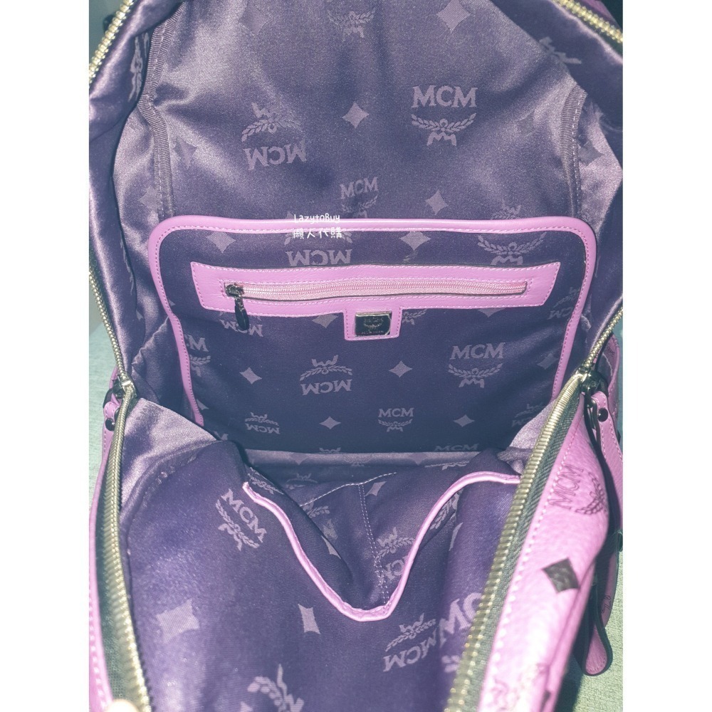 【二手現貨】MCM 皮革鉚釘後背包 紫色 肩背包 手提包 包包 官方正品（已絕版）-細節圖4