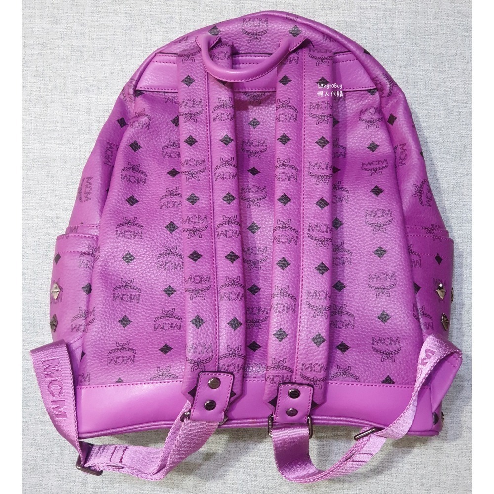 【二手現貨】MCM 皮革鉚釘後背包 紫色 肩背包 手提包 包包 官方正品（已絕版）-細節圖5