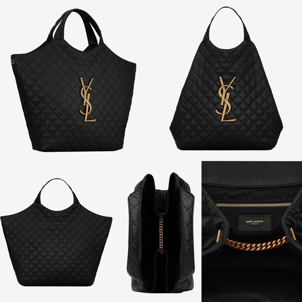 【二手現貨】YSL 小羊皮超大購物袋 黑色 肩背包 手提包 包包 官方正品 聖羅蘭 Saint Laurent-細節圖3