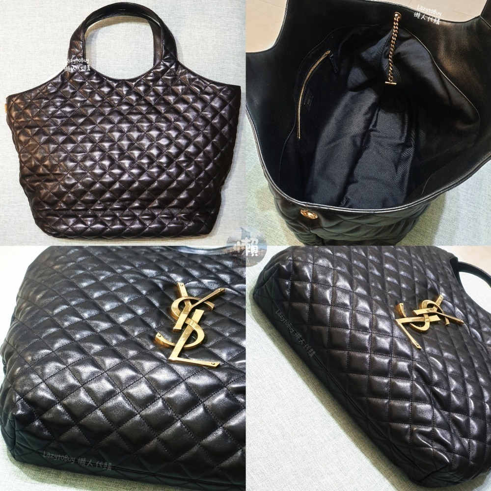 【二手現貨】YSL 小羊皮超大購物袋 黑色 肩背包 手提包 包包 官方正品 聖羅蘭 Saint Laurent-細節圖5