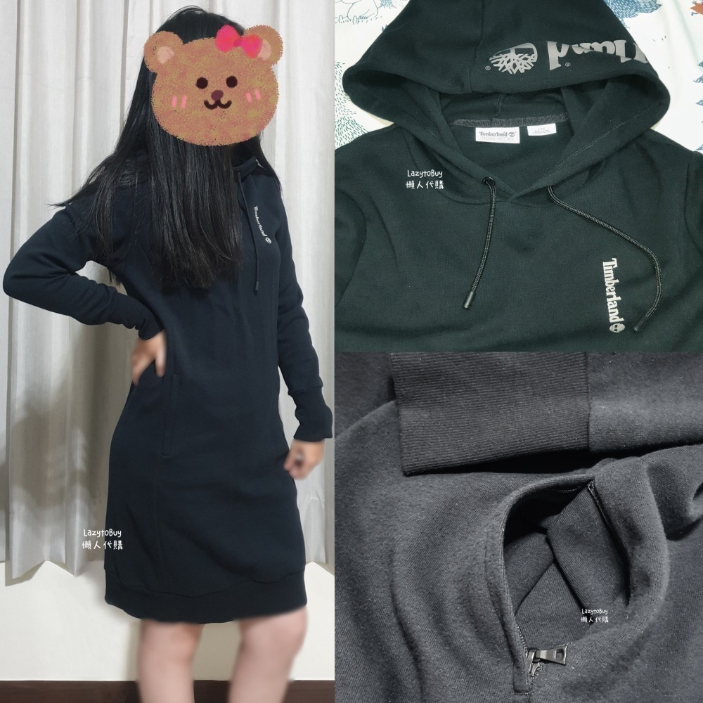 【二手現貨】Timberland 黑色貼身連帽長袖連衣裙 洋裝 官方正品 服飾 連身裙 圓領 品牌服飾-細節圖2