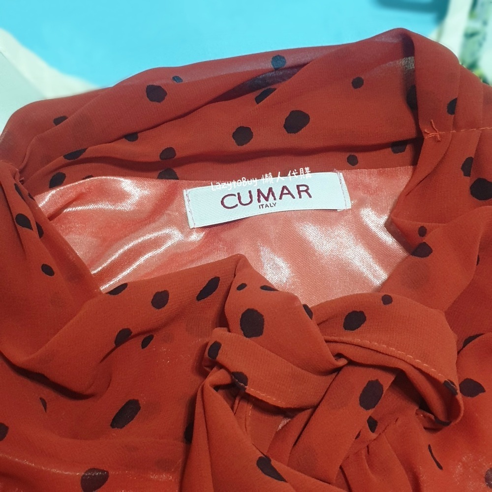 【二手現貨】 CUMAR 氣質領巾雪紡襯衫 無袖襯衫 假兩件式 粉領時尚 百貨專櫃貨 義大利品牌 官方正品-細節圖4