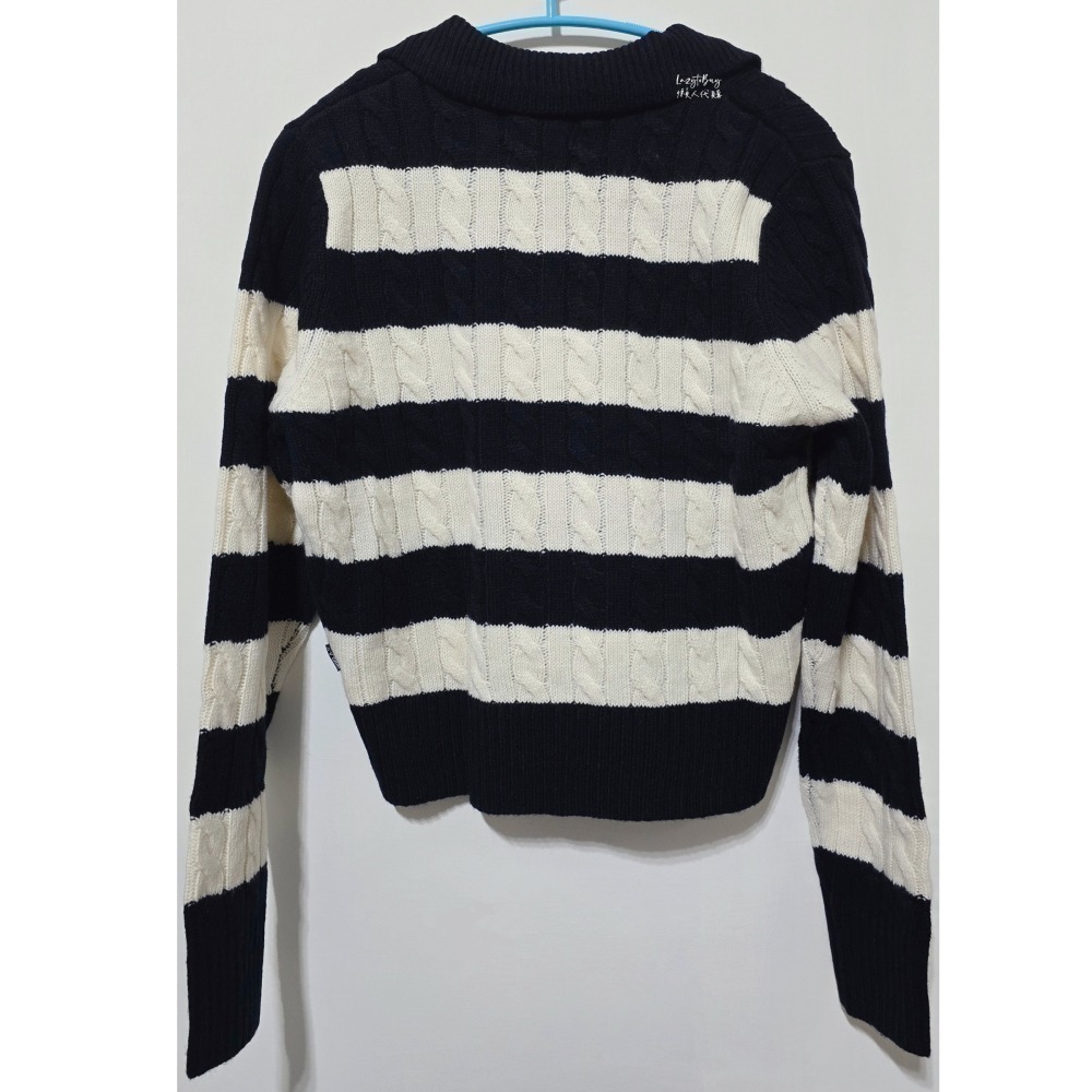【現貨】WHO.A.U 條紋開領套頭針織衫 毛衣 針織 M號 長袖針織衫 服飾 官方正品 韓國品牌 含吊牌（已絕版）-細節圖3