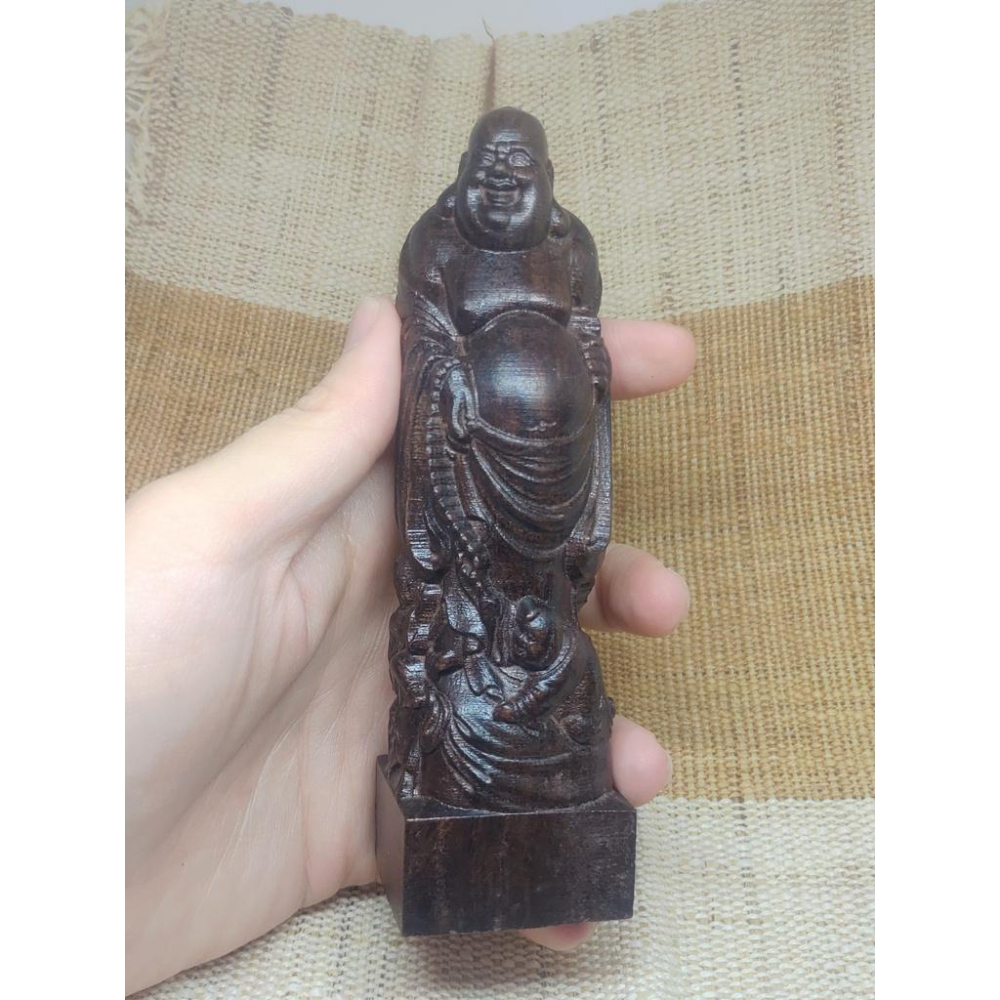 越南砂沉木 彌勒與童子 木雕一尊-細節圖2