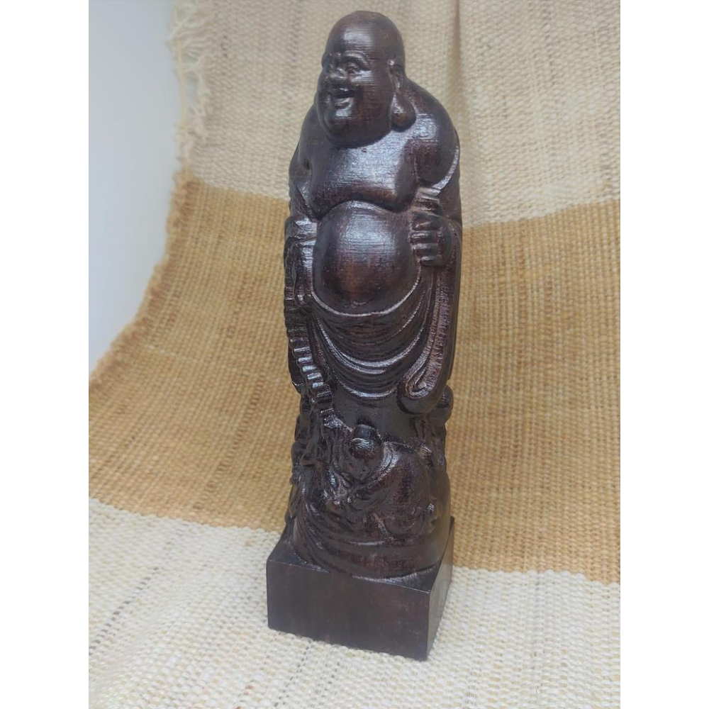 越南砂沉木 彌勒與童子 木雕一尊-細節圖3