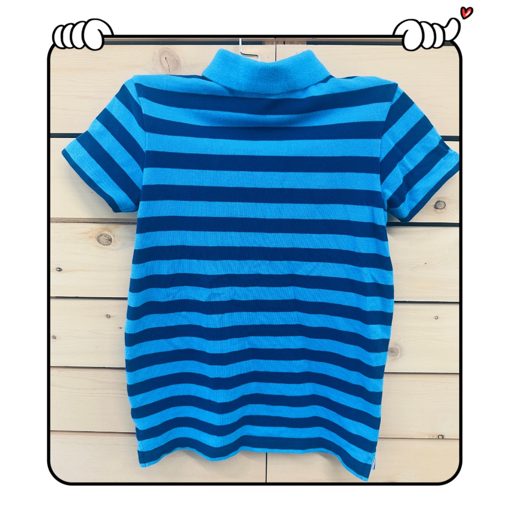 法國🇫🇷 JACADI  男童 POLO衫  上衣  短袖 條紋 藍色 100%棉 二手-細節圖2
