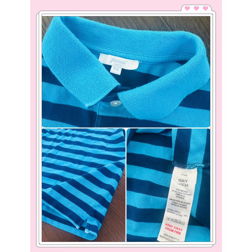 法國🇫🇷 JACADI  男童 POLO衫  上衣  短袖 條紋 藍色 100%棉 二手-細節圖4