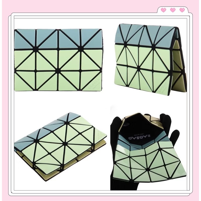日本🇯🇵 三宅一生 ISSEY MIYAKE Bao Bao 全新品 3x4 幾何 方格 卡夾(淺綠x藍綠/亮面)-細節圖2