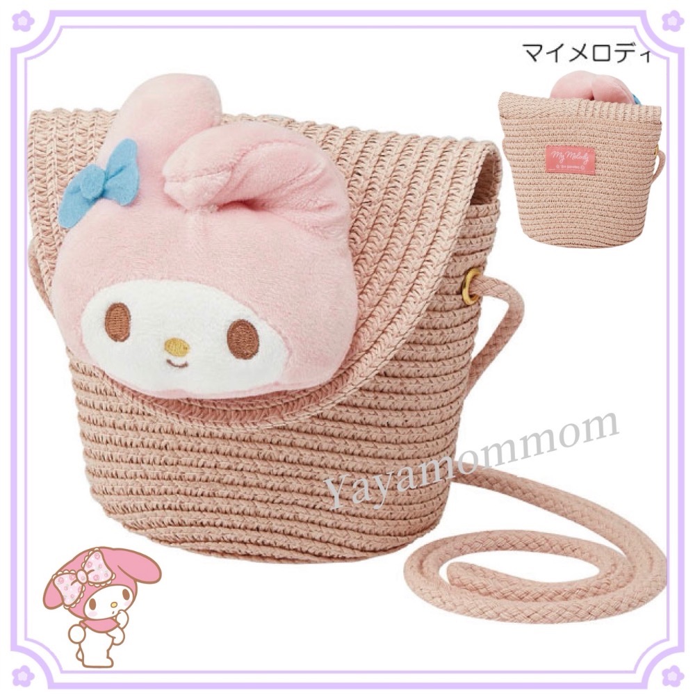 日本🇯🇵 skater 三麗鷗 Sanrio 仿草編 斜背包 翻蓋型 圓形 凱蒂貓/美樂蒂/酷洛米/大耳狗 可愛-規格圖9