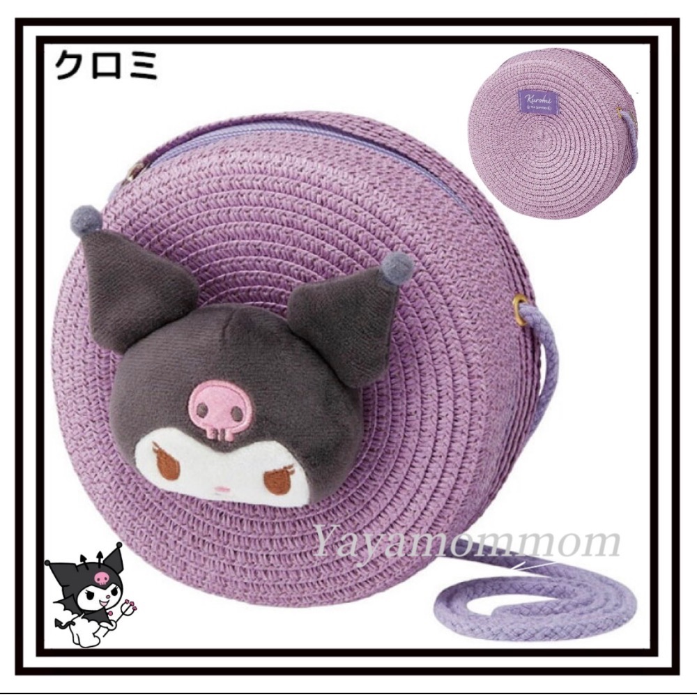 日本🇯🇵 skater 三麗鷗 Sanrio 仿草編 斜背包 翻蓋型 圓形 凱蒂貓/美樂蒂/酷洛米/大耳狗 可愛-規格圖9