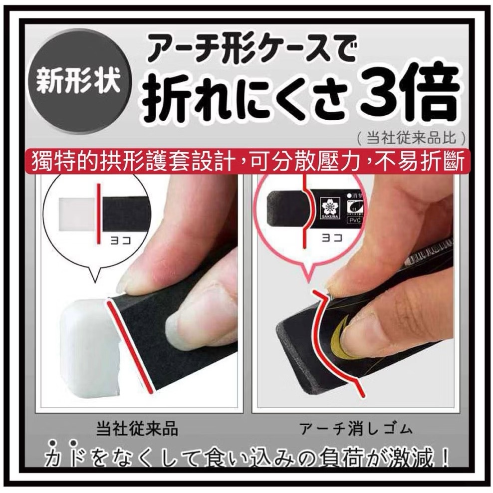 日本🇯🇵 SAKURA 櫻花牌 黑色橡皮擦 文具用品 辦公室用品 學生 橡皮擦 黑色 文具 修正 好握 拱形外殼-細節圖4