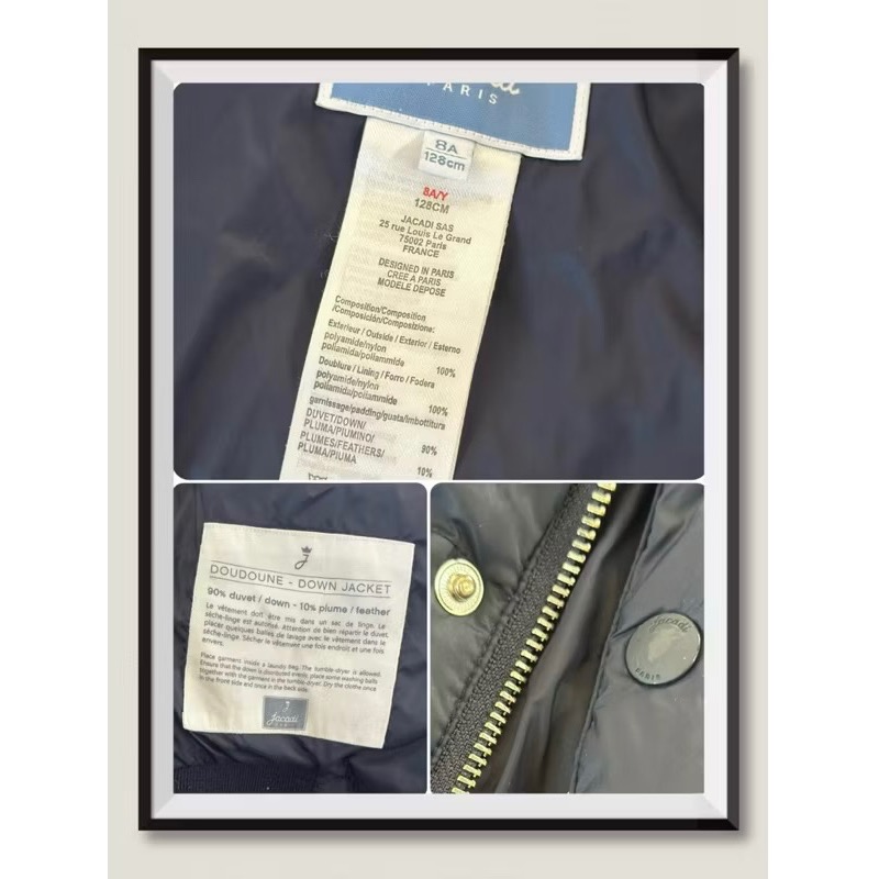 法國🇫🇷 Jacadi  童裝 中性 外套 深藍色 羽絨 保暖 輕量 舒服-細節圖6