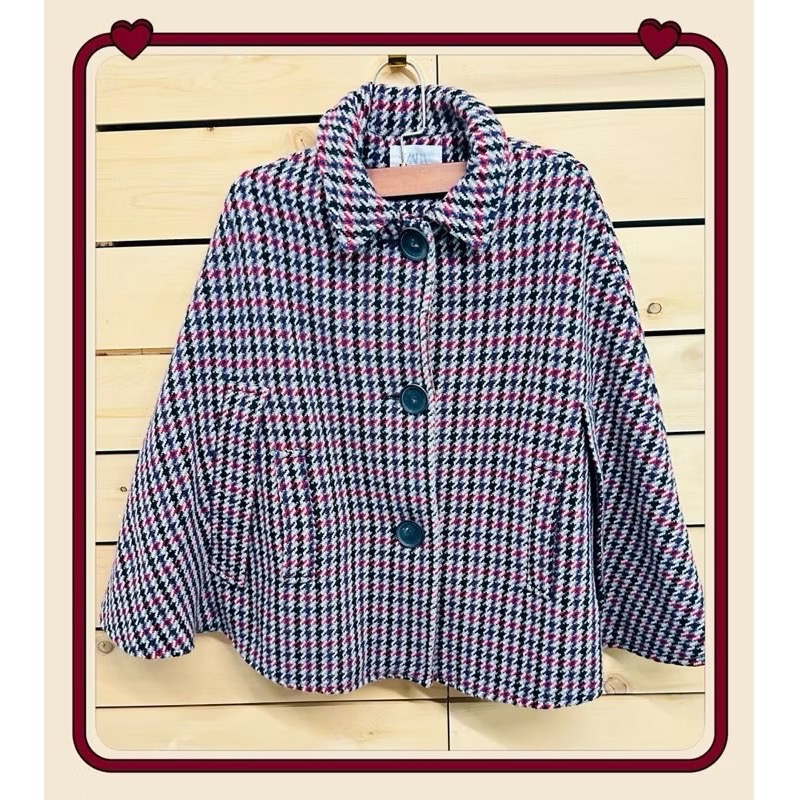 ZARA 千鳥格紋 斗篷 外套 女童 羊毛 保暖 千金風 童裝-細節圖2