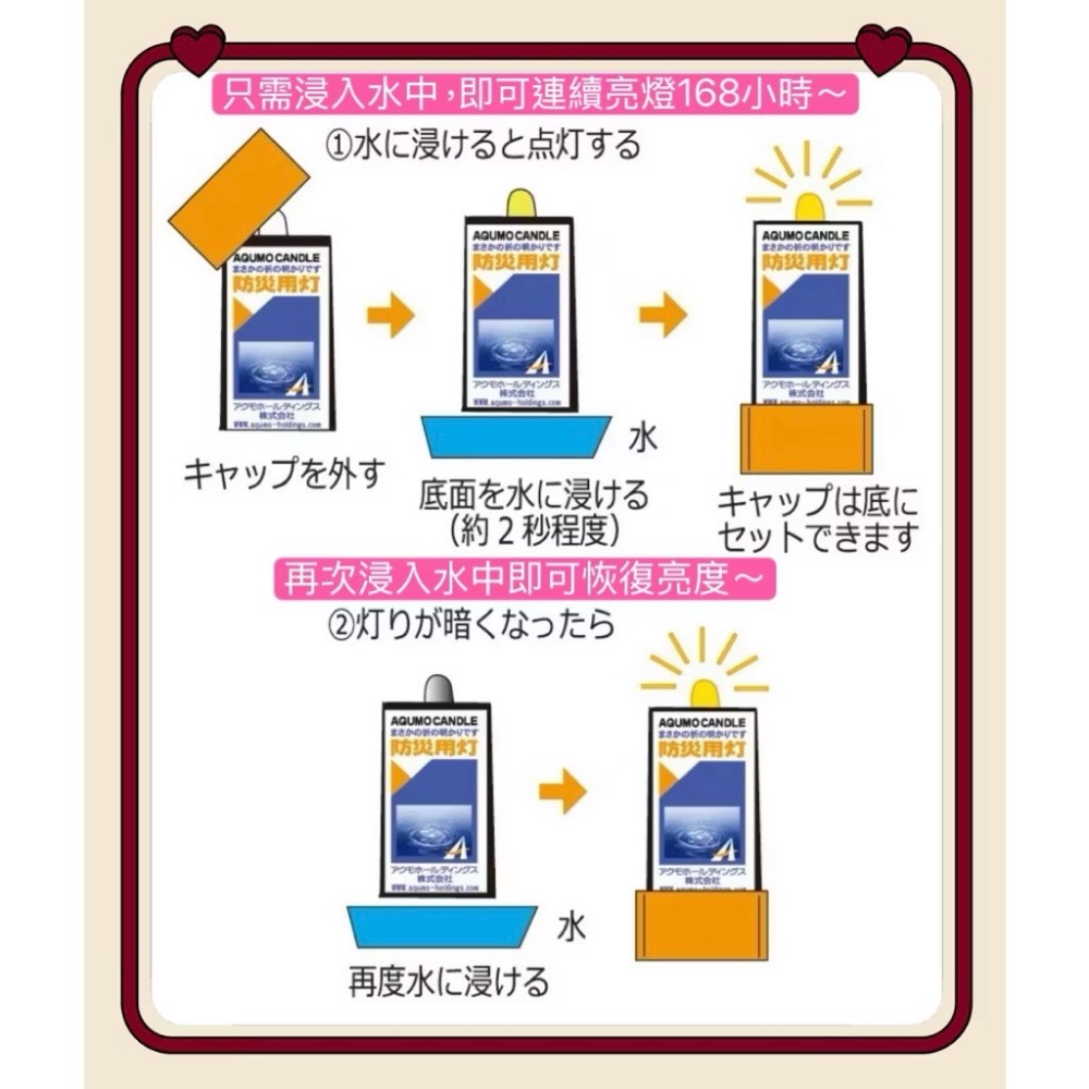 日本製🇯🇵 AQUMO CANDLE 防災免電 水滴燈  只需一點水💧照明 擴散 直進 手電筒 發光-細節圖3