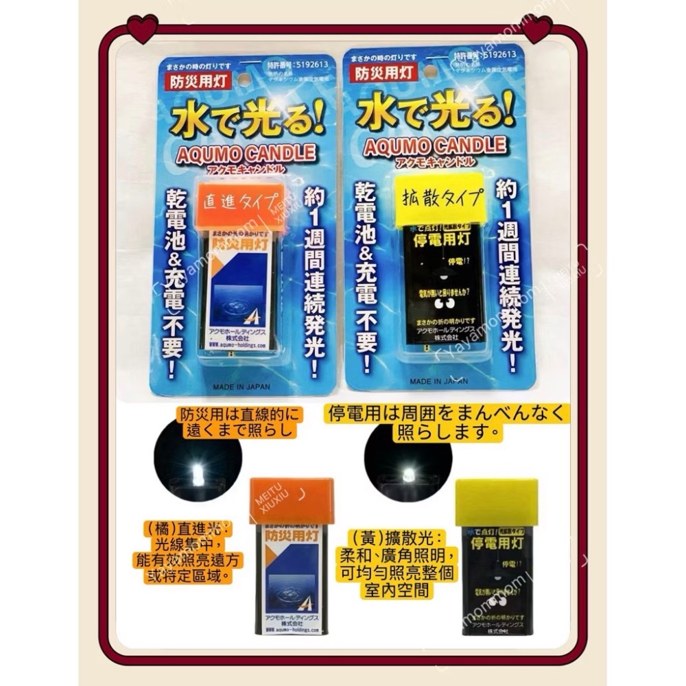 日本製🇯🇵 AQUMO CANDLE 防災免電 水滴燈  只需一點水💧照明 擴散 直進 手電筒 發光-細節圖7