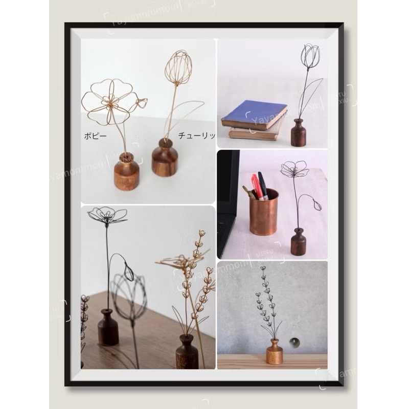 日本🇯🇵 shesay鋼絲藝術花 帶支架 鋼絲 花 裝飾 展示 花瓶 木頭 禮物 薰衣草 鬱金香🌷 罌粟花 金色-細節圖4