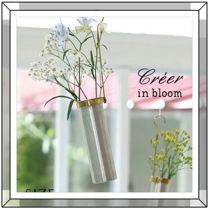 日本🇯🇵 Creer in bloom 黃銅/鋁製 圓筒底座 花瓶 壁掛 黃銅 銀 可愛 簡單 裝飾 居家 佈置-細節圖5