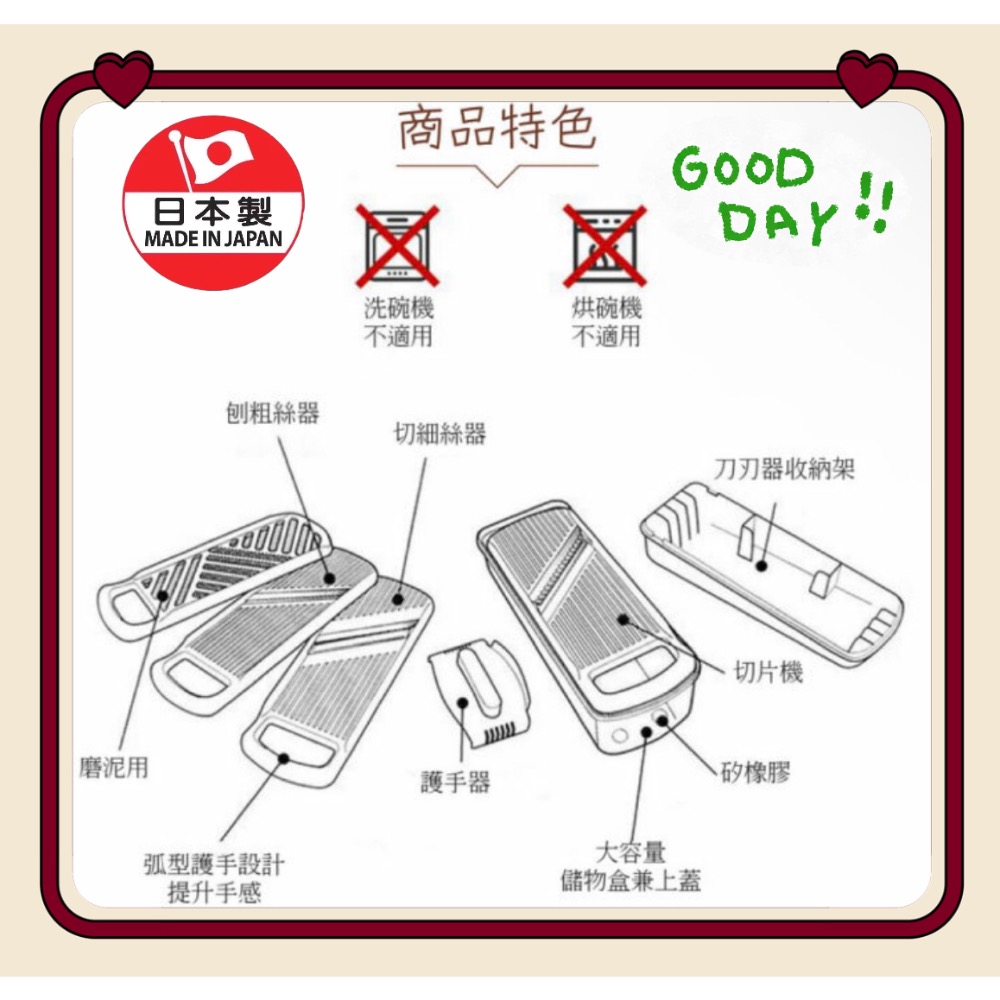 日本🇯🇵 YOSHIKAWA 吉川 多功能刨絲器(內含四種刨片) 蔬菜調理器 七件組 切菜 刨絲 刨刀 日本製 刨刀-細節圖8