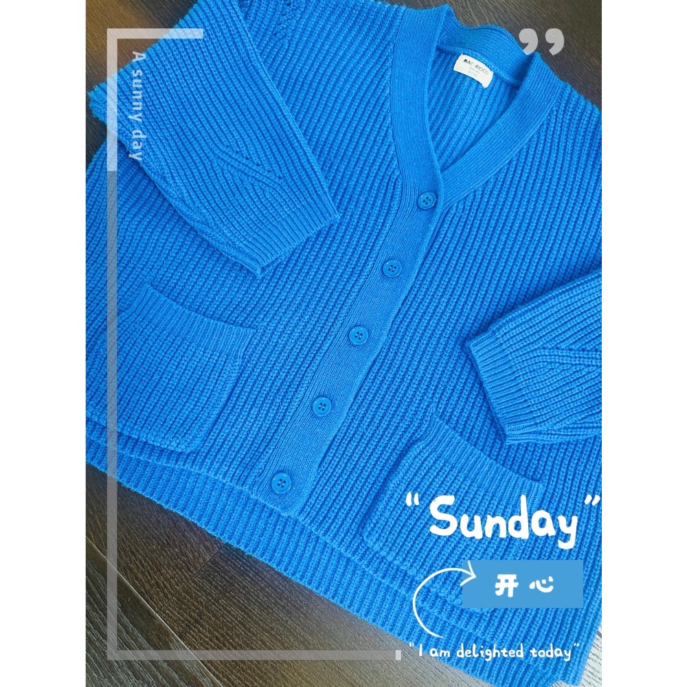 MAC MIOCO 米歐卡 童裝 女童 外套 罩衫 藍色 落肩 時尚 保暖 V領 前釦式 二手-細節圖4