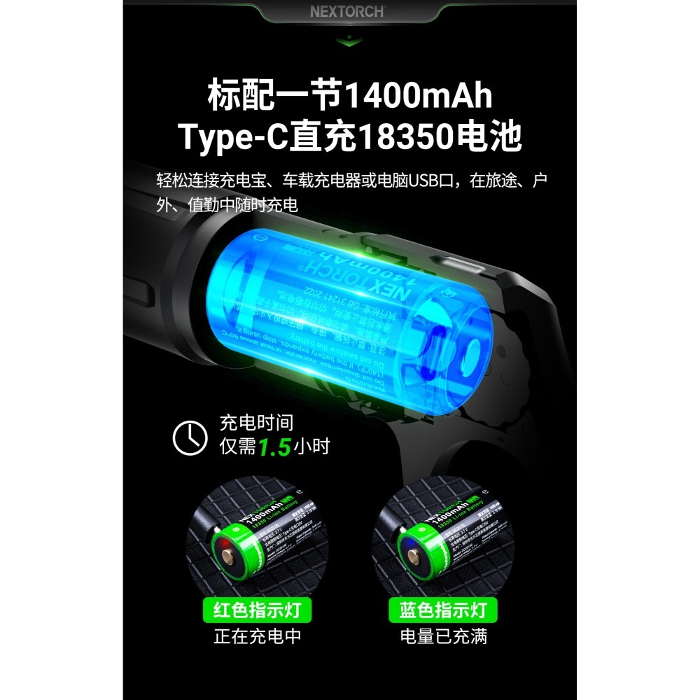 NEXTORCH ARTORCH 槍型EDC戰術隨身電筒｜電池USB 直充、防水耐用、多功能戶外照明-細節圖10
