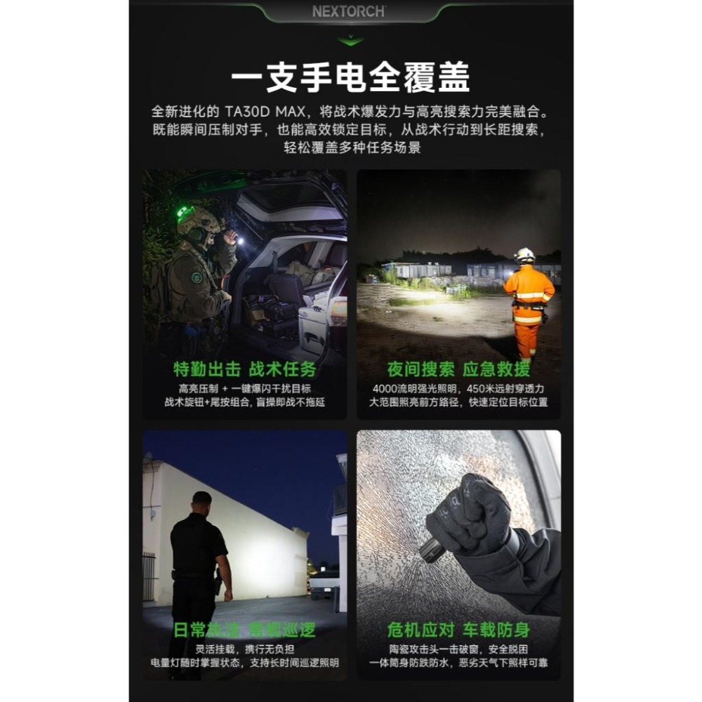 NEXTORCH TA30D MAX 戰術電筒 4000流明｜USB-C快充｜高亮遠射｜警用軍規手電-細節圖3