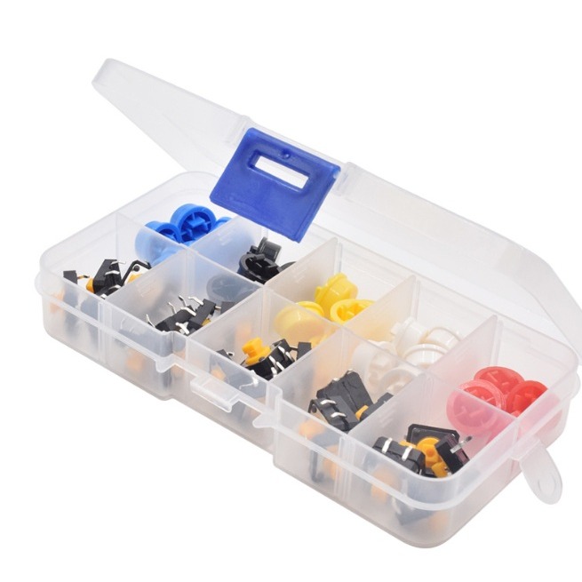 【三峽好吉市】25件電子開關盒裝 小開關 小按鈕切 帶按鍵帽按鈕 微動開關12*12*7.3 迷你按鈕開關 麵包板開關-細節圖2