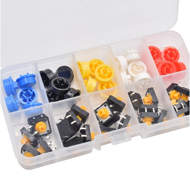 【三峽好吉市】25件電子開關盒裝 小開關 小按鈕切 帶按鍵帽按鈕 微動開關12*12*7.3 迷你按鈕開關 麵包板開關-細節圖4