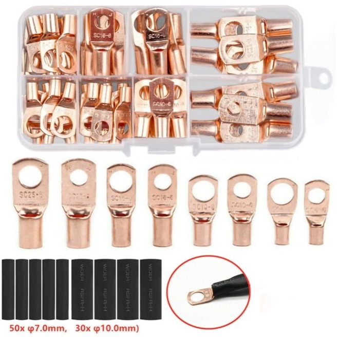 【三峽好吉市】銅鼻子60PCS窺口接線端子 銅線環形端子接線片SC電池焊接連接器 銅製壓接端子 銅端子 電線壓接接頭-細節圖2