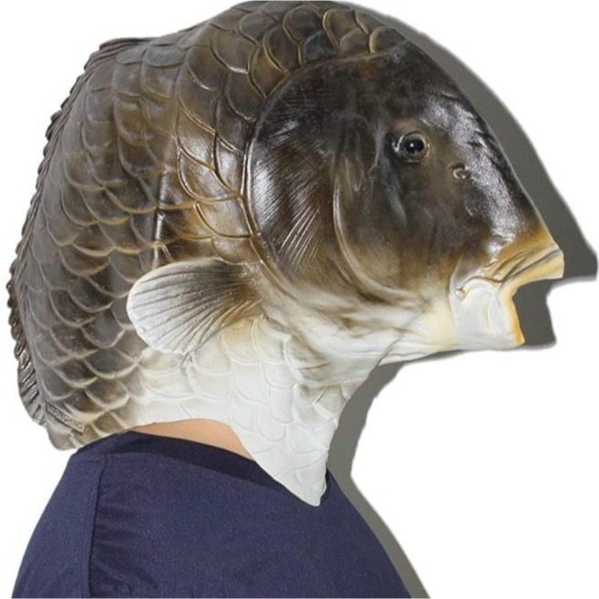 【三峽好吉市】 萬聖節搞笑魚類面具動物頭乳膠頭套派對狂歡節 裝扮道具 魚頭道具 魚人裝扮 鯉魚頭套 海鮮裝扮-細節圖5