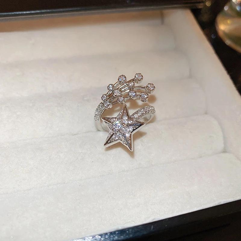 【阿哩布達】👉【戒指】台灣現貨 快速出貨JZ08 精緻時尚 閃亮五角星星流星 寬版戒指 可調整開口戒 新娘秘書 新娘飾品-細節圖5