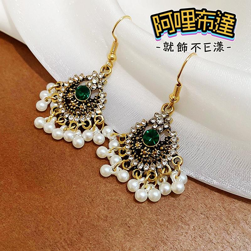 【阿哩布達】👉【耳環】台灣現貨 快速出貨 波西米亞風 水鑽珍珠流蘇耳環 夾式耳環 螺旋耳夾 三角耳夾 新娘飾品-細節圖5