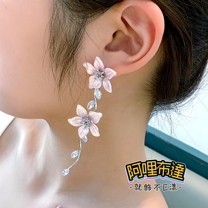 【阿哩布達】👉【耳環】台灣現貨 快速出貨 銀耳針 精緻花朵鋯石藤蔓流蘇耳針 夾式耳環 螺旋耳夾 三角耳夾 約會 出遊-細節圖6