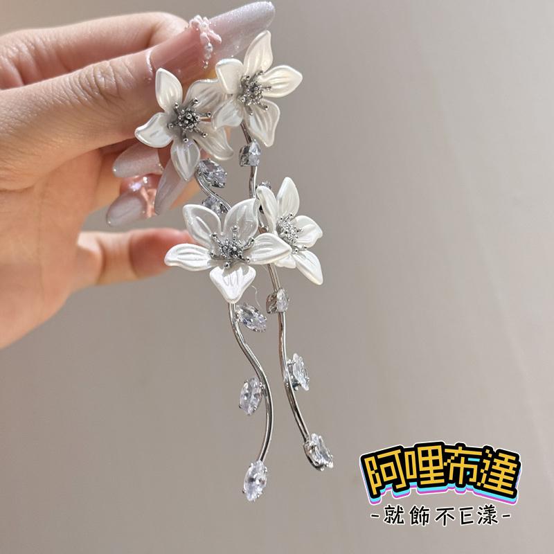【阿哩布達】👉【耳環】台灣現貨 快速出貨 銀耳針 精緻花朵鋯石藤蔓流蘇耳針 夾式耳環 螺旋耳夾 三角耳夾 約會 出遊-細節圖9