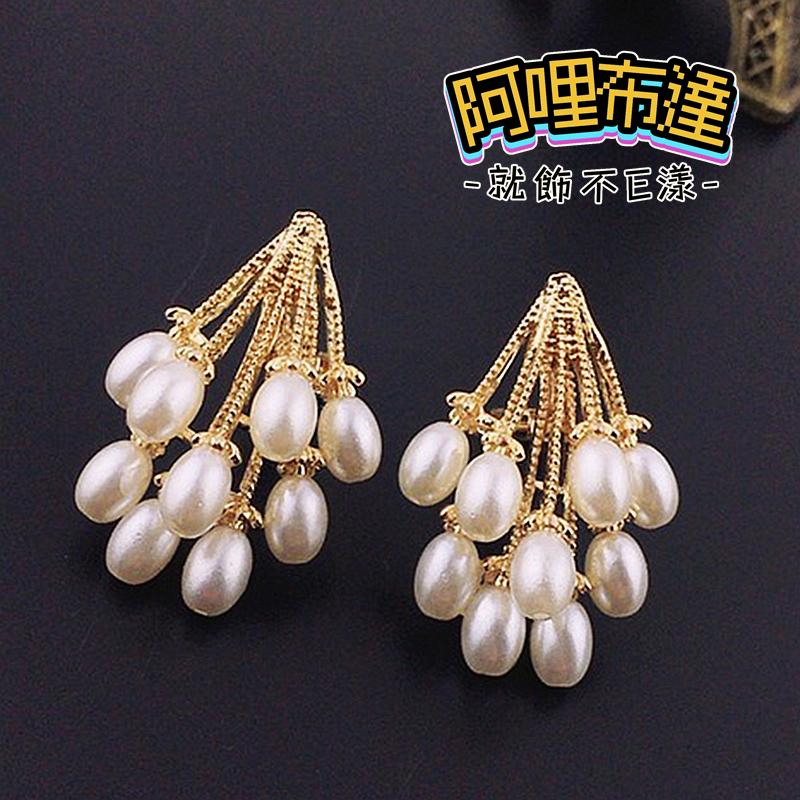 【阿哩布達】👉【耳針耳夾】台灣現貨 快速出貨 時尚巴洛克 復古珍珠耳針 耳夾 夾式耳環 外拍 新娘秘 新娘飾品-細節圖3